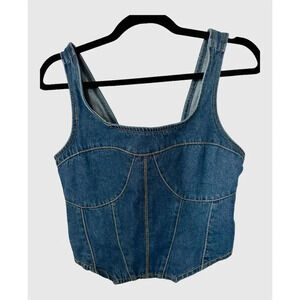 Japna Women's Denim Corset Top Blue Square Neck Blouse Size M #003
